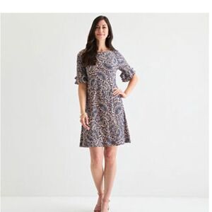Perceptions Blue and Pink Floral Long Sleeve Dress